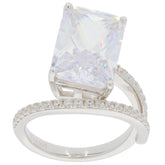 Emerald white moissanite sterling silver ring with accent gemstones, showcasing elegance and luxury.